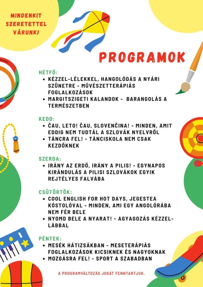 Napközis nyári tábor / Družinový letný tábor